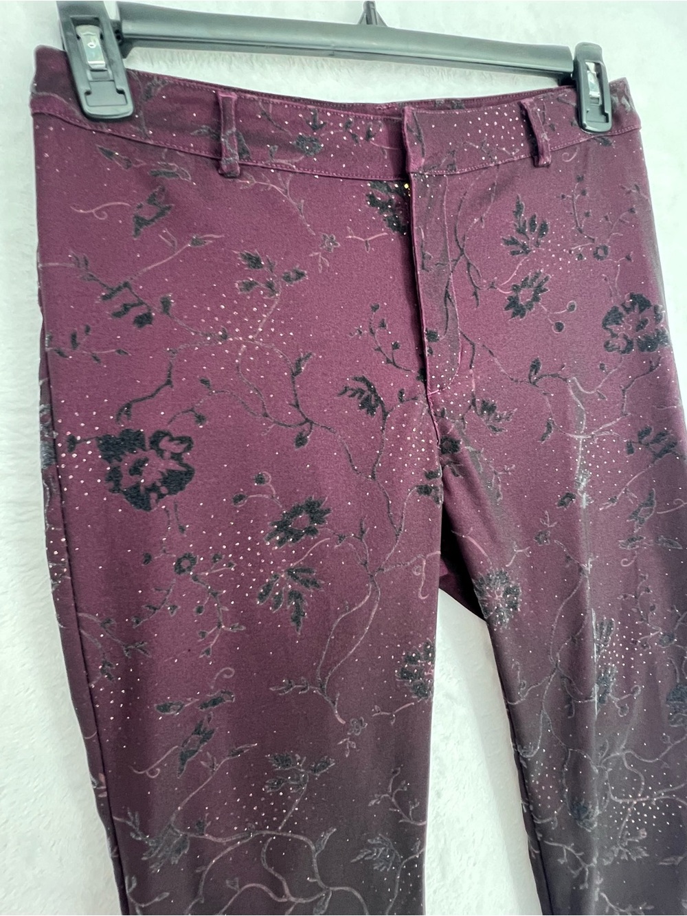 Vintage Y2K 90s Guess Jeans Dark Purple Sparkly Pants With Velvet Floral Whimsy